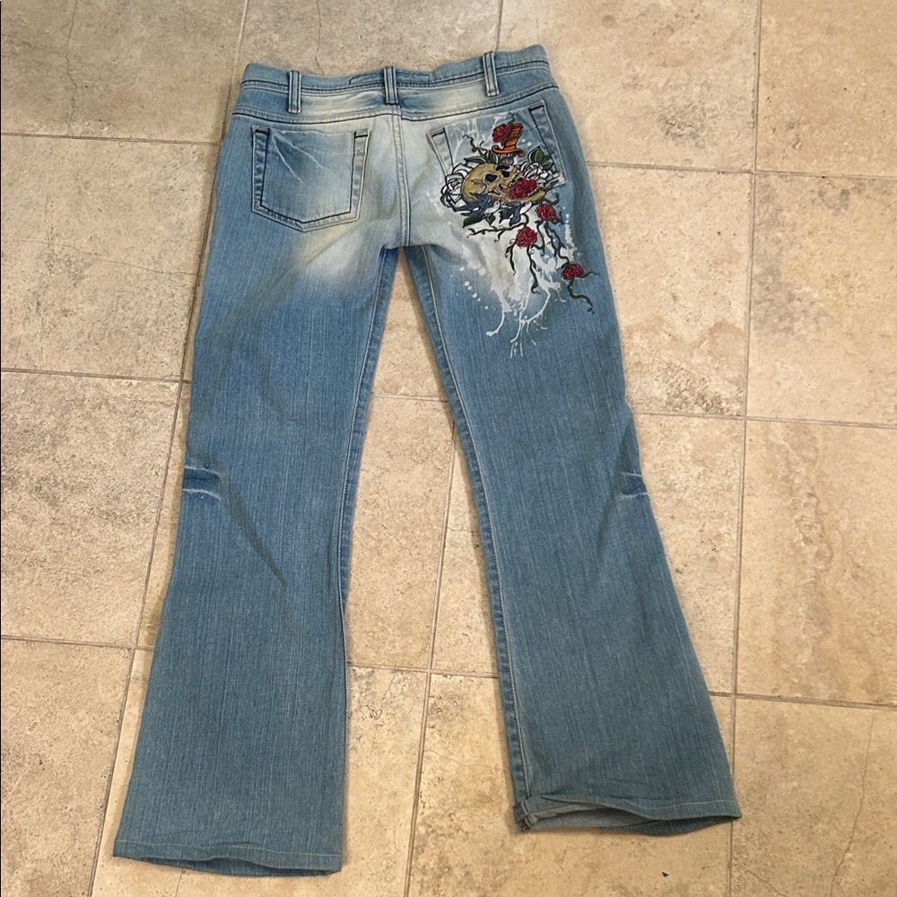 dELiA*s Light Blue Flare Jeans with Floral Embroidery - Picture 3 of 5